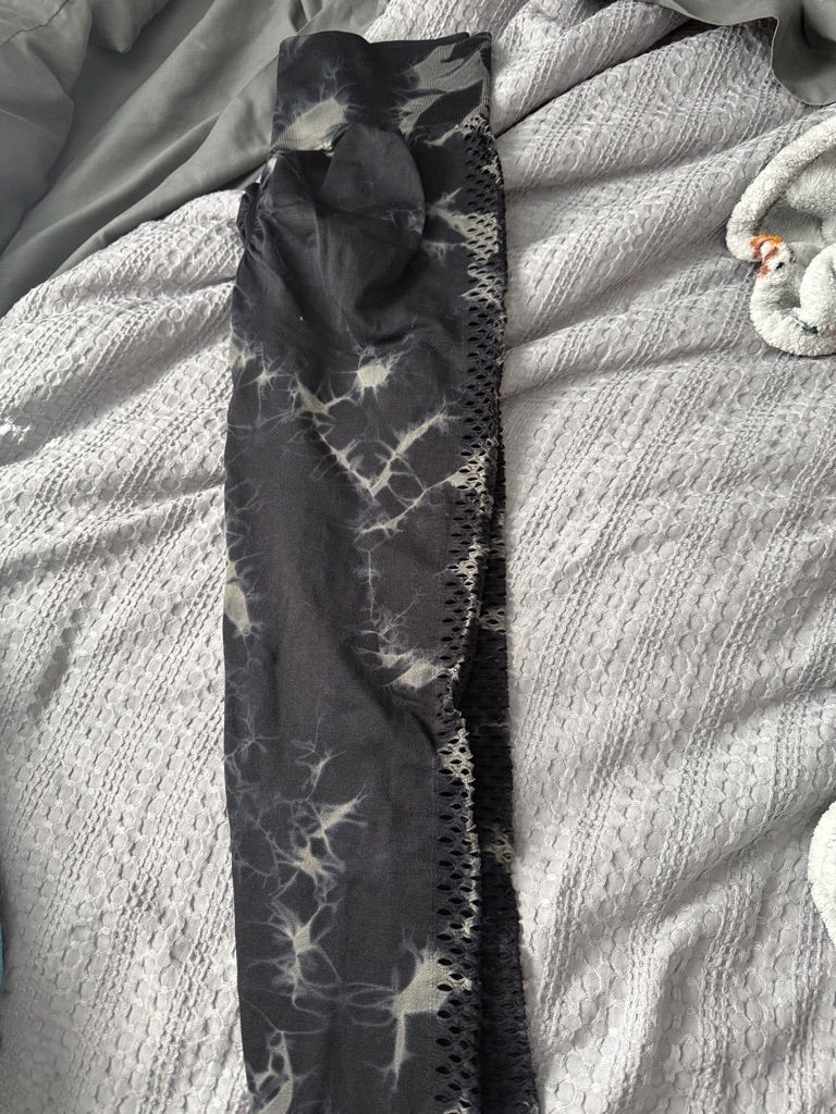Black Tie-Dye Leggings With Side Perforated Detail